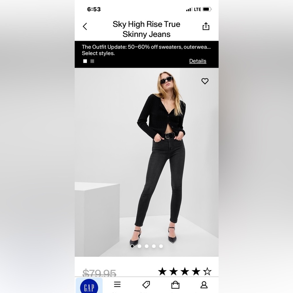 Gap black skinny jeans 28 tall